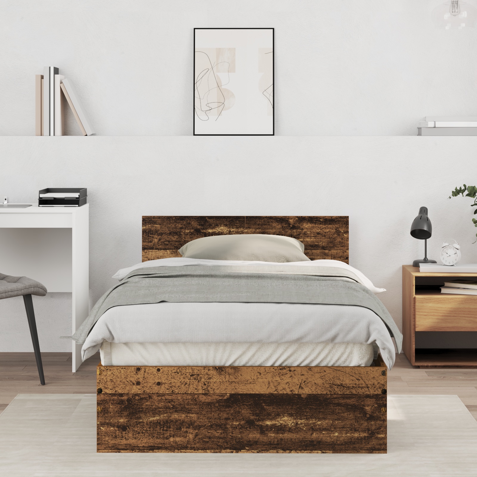 Bettgestell mit Kopfteil Altholz 100 x 200 cm Massivholz Kiefer