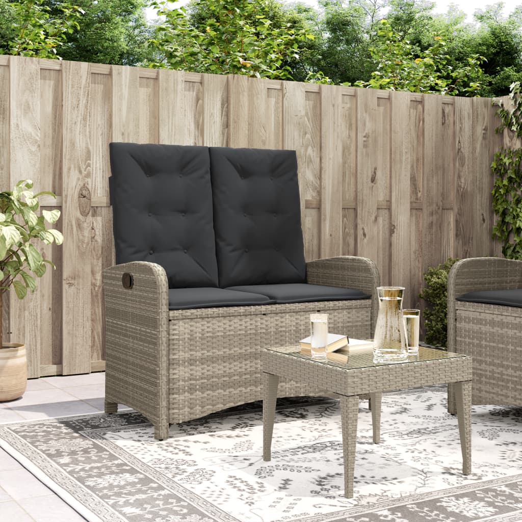 Gartenbank Verstellbar mit Kissen Hellgrau Poly Rattan Gartenbank Verstellbar mit Kissen Hellgrau Poly Rattan