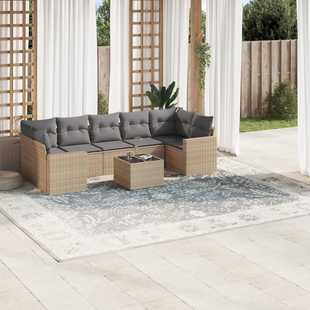 8-tlg. Garten-Sofagarnitur mit Kissen Beige Poly Rattan 8-tlg. Garten-Sofagarnitur mit Kissen Beige Poly Rattan