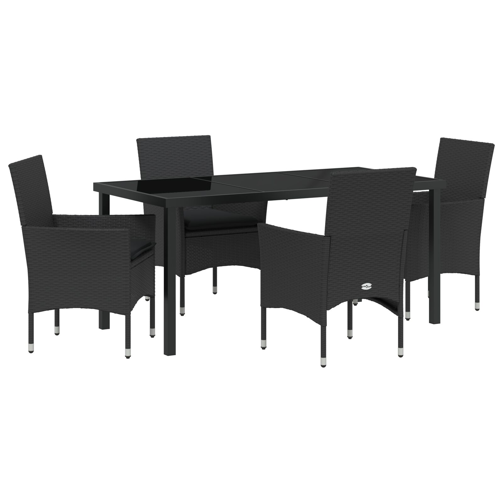 5-teiliges Garten-Essset mit Kissen Schwarz Poly-Rattan, Gartentisch Schwarz 160x80x73 cm Sicherheitsglas 5-teiliges Garten-Essset mit Kissen Schwarz Poly-Rattan, Gartentisch Schwarz 160x80x73 cm Sicherheitsglas