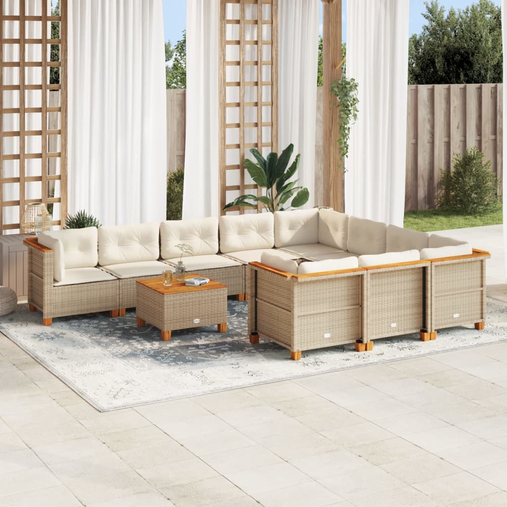11-tlg. Garten-Sofagarnitur mit Kissen Beige Poly Rattan 11-tlg. Garten-Sofagarnitur mit Kissen Beige Poly Rattan