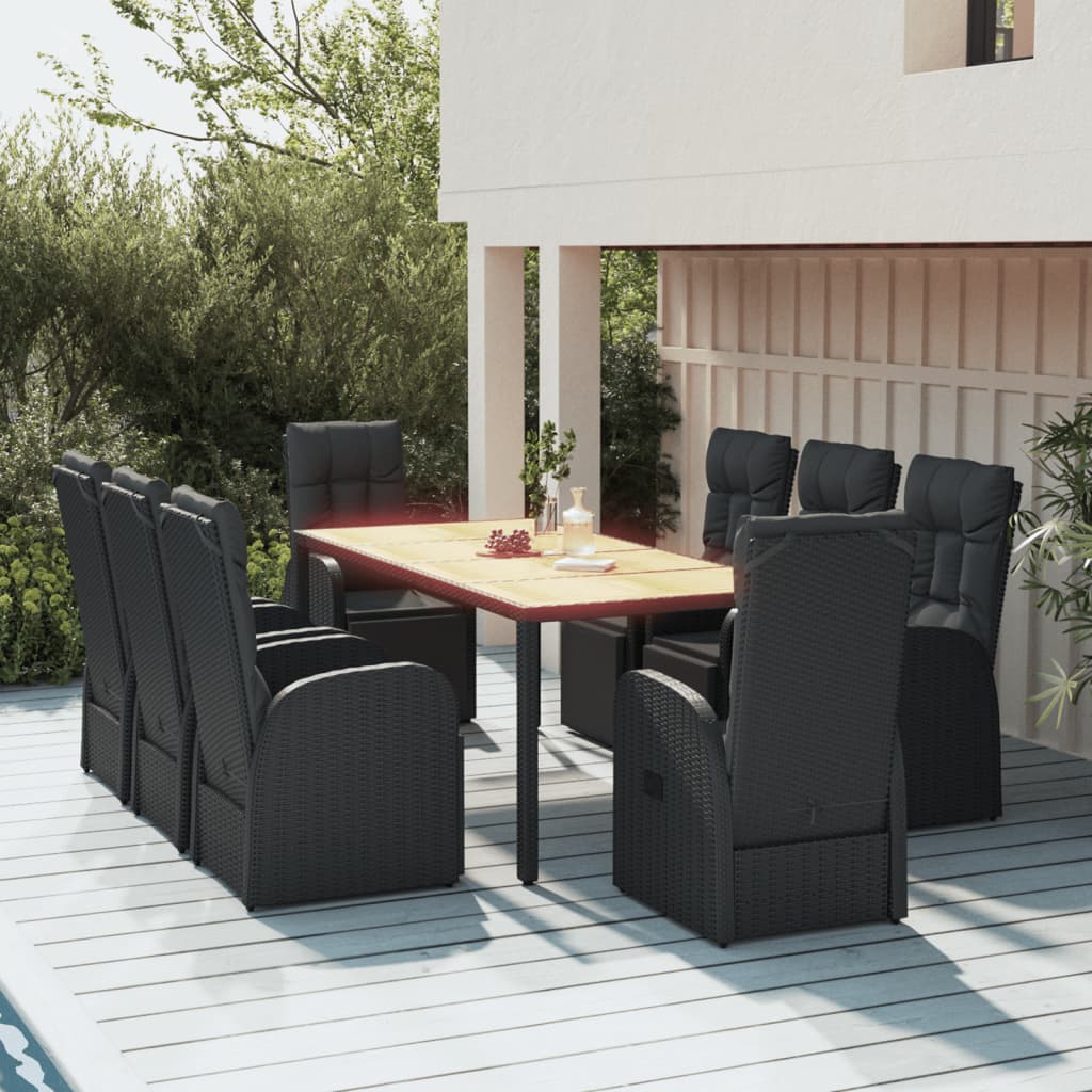 9-tlg. Garten-Essgruppe Schwarz Poly Rattan & Massivholz Akazie 9-tlg. Garten-Essgruppe Schwarz Poly Rattan & Massivholz Akazie