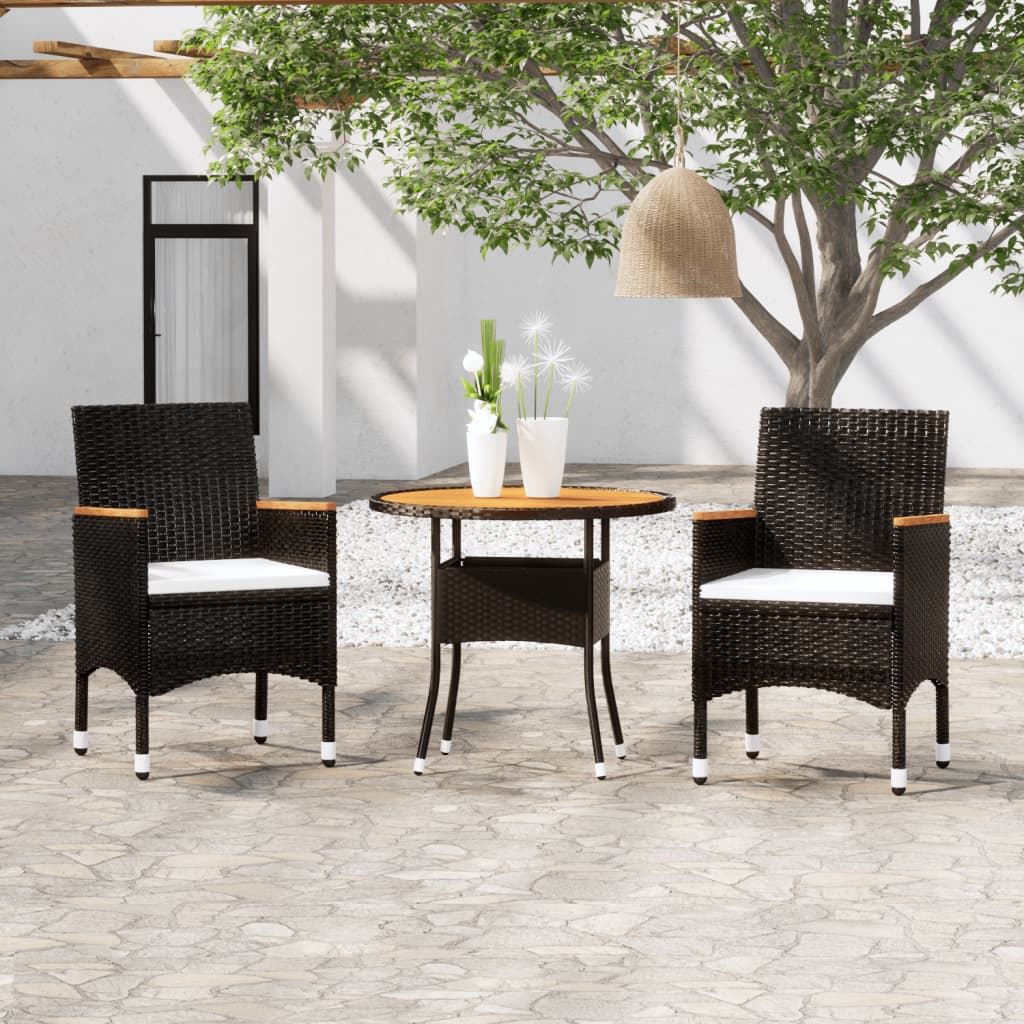 3-tlg. Garten-Essgruppe Poly Rattan Schwarz 3-tlg. Garten-Essgruppe Poly Rattan Schwarz