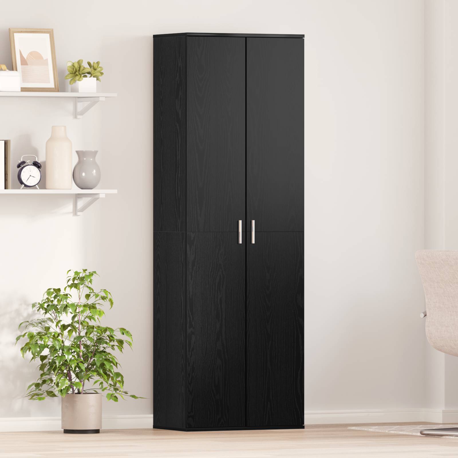 Highboard Schwarz Eiche 60x35x180 cm Holzwerkstoff