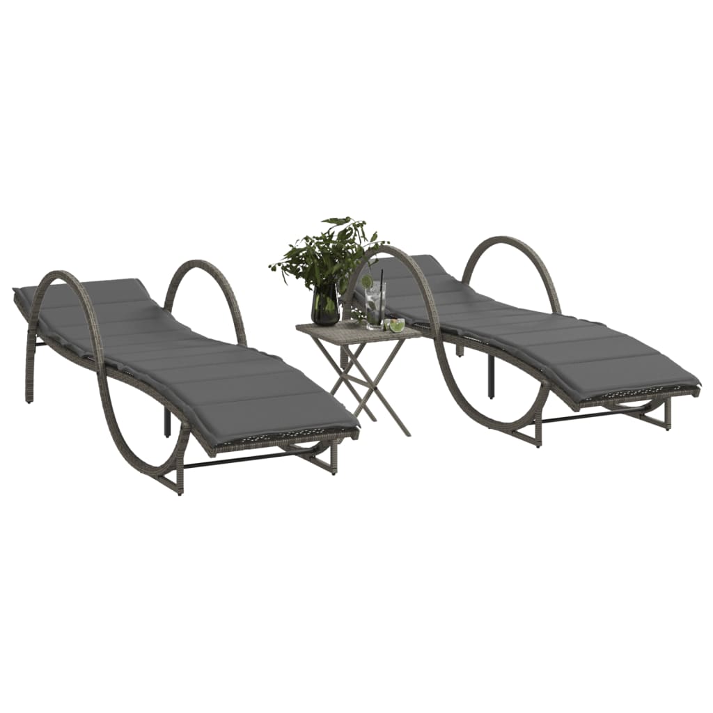 Sonnenliegen 2 Stk. mit Tisch Grau Poly Rattan Sonnenliegen 2 Stk. mit Tisch Grau Poly Rattan