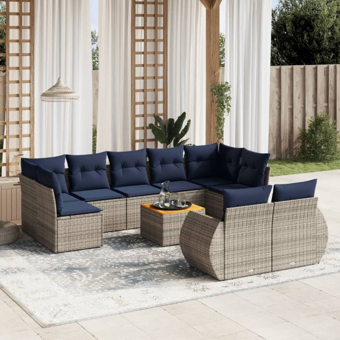 10-teiliges Gartensofa-Set mit Kissen, grau, Polyrattan 10-teiliges Gartensofa-Set mit Kissen, grau, Polyrattan