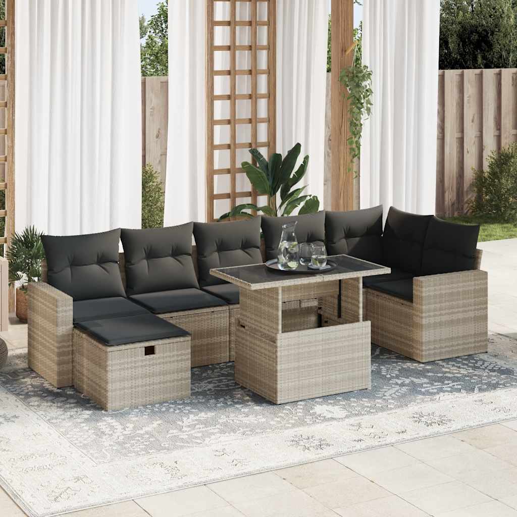 8-tlg. Garten-Sofagarnitur mit Kissen Hellgrau Poly Rattan 8-tlg. Garten-Sofagarnitur mit Kissen Hellgrau Poly Rattan