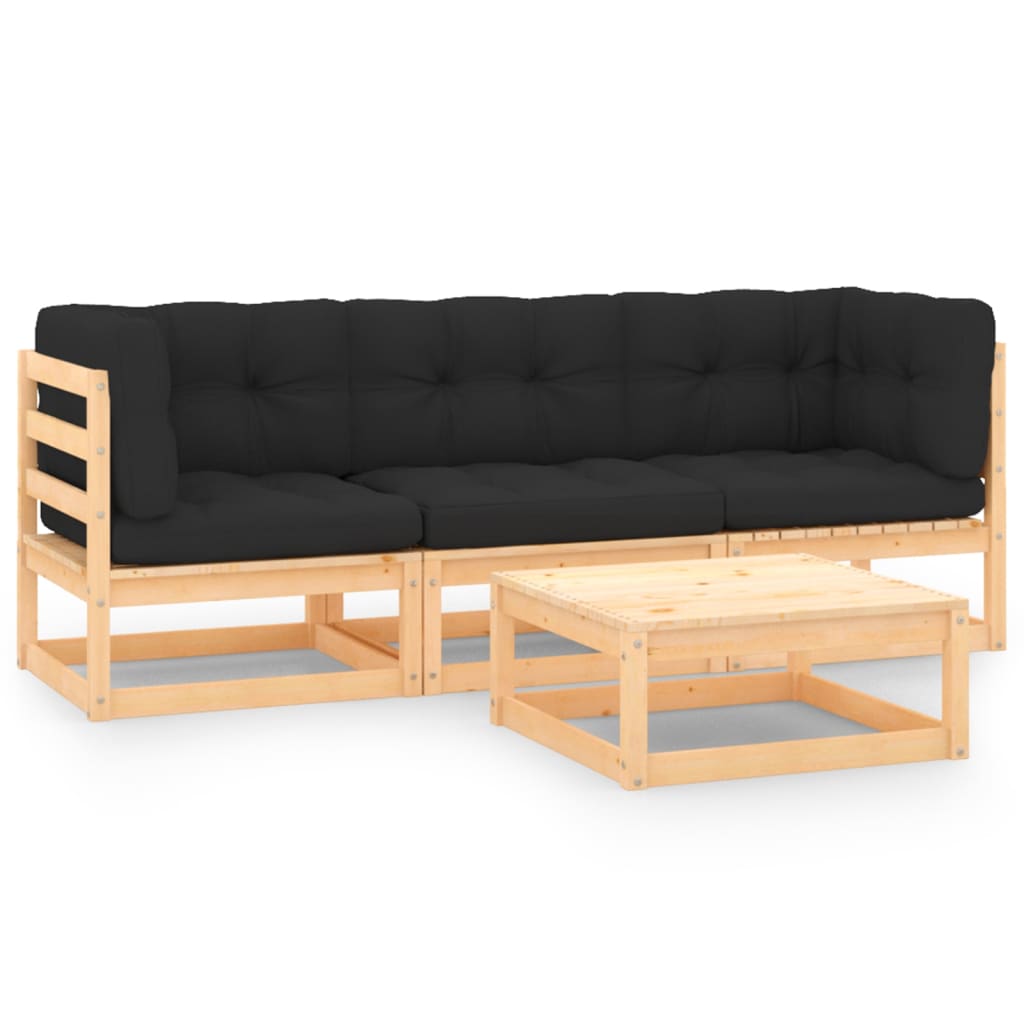 4-tlg. Garten-Lounge-Set mit Kissen Massivholz Kiefer 4-tlg. Garten-Lounge-Set mit Kissen Massivholz Kiefer