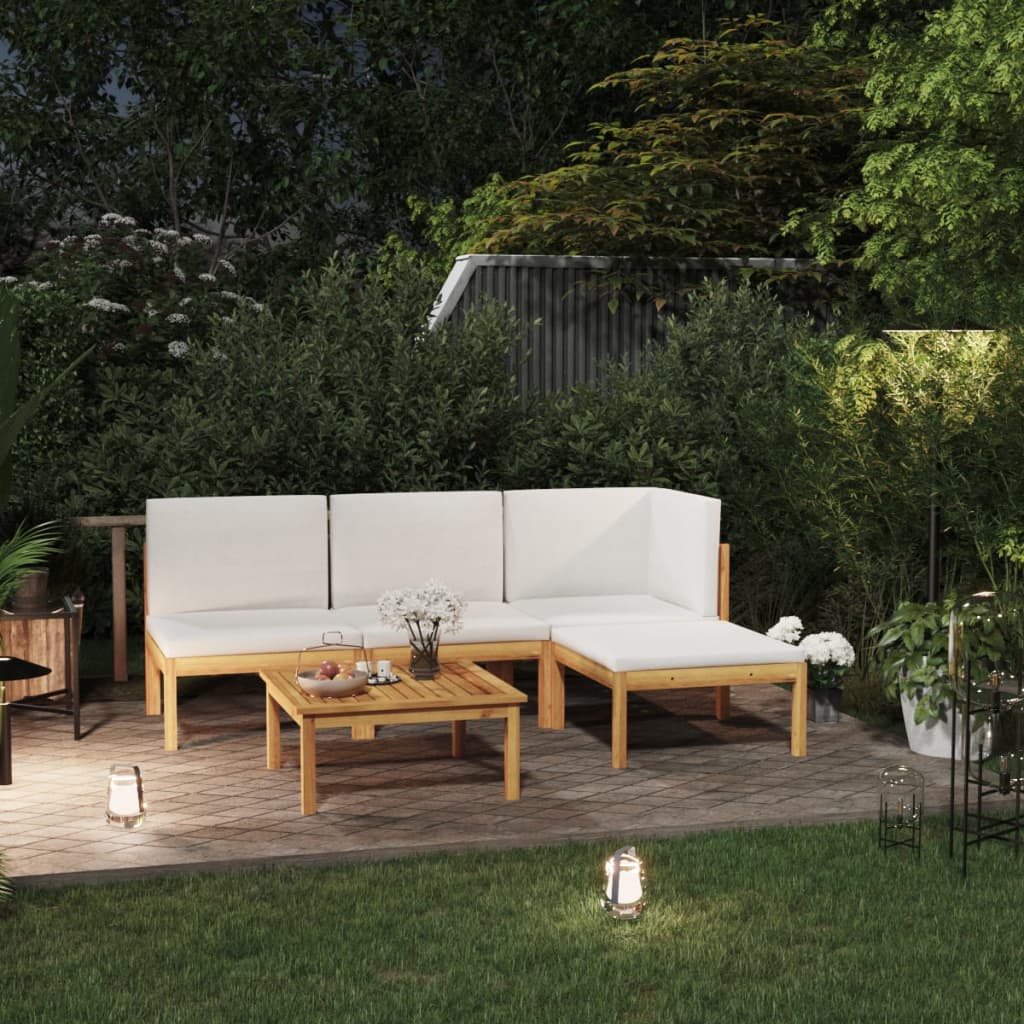 5-tlg. Garten-Lounge-Set mit Kissen Cremeweiß Massivholz Akazie 5-tlg. Garten-Lounge-Set mit Kissen Cremeweiß Massivholz Akazie