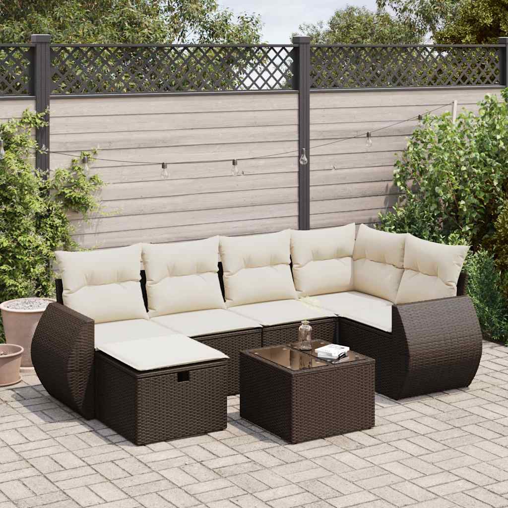7-tlg. Garten-Sofagarnitur mit Kissen Braun Poly Rattan 7-tlg. Garten-Sofagarnitur mit Kissen Braun Poly Rattan