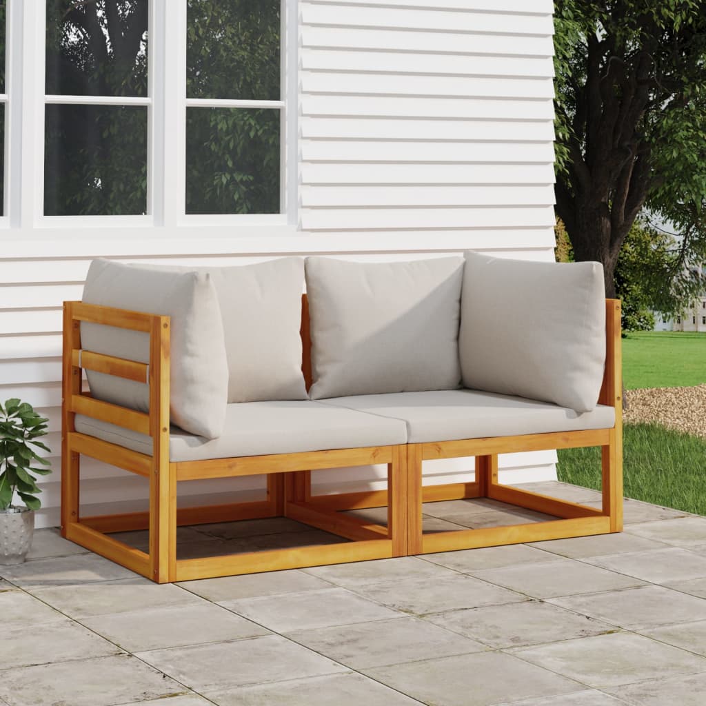 Modular-Ecksofas 2 Stk. mit Hellgrauen Kissen Massivholz Akazie Modular-Ecksofas 2 Stk. mit Hellgrauen Kissen Massivholz Akazie