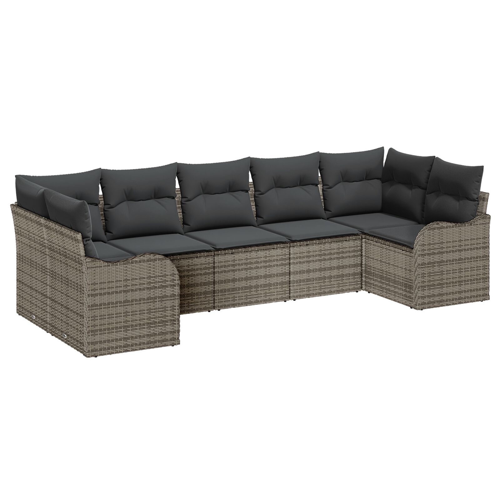 7-teiliges Garten-Sofa Set mit Kissen Grau Poly Rattan, 2-Sitzer Garten-Sofa mit Kissen Grau Poly Rattan