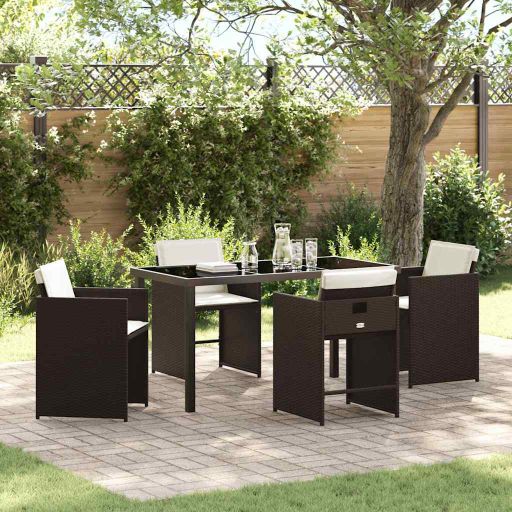 Garten Essgruppe 5 pcs Braun Poly-Rattan