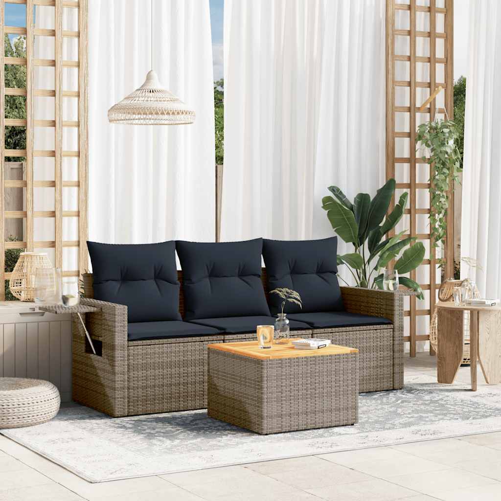 4-teiliges Gartensofa-Set mit Kissen, grau, Polyrattan 4-teiliges Gartensofa-Set mit Kissen, grau, Polyrattan