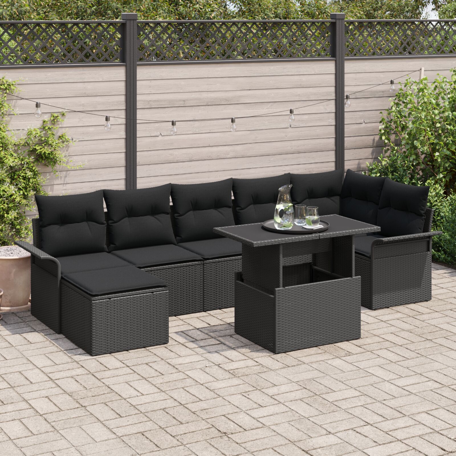 8-teiliges Garten-Sofa-Set mit Kissen Schwarz Poly Rattan 8-teiliges Garten-Sofa-Set mit Kissen Schwarz Poly Rattan