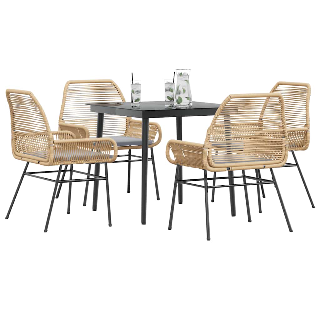 vidaXL 5-tlg. Garten-Essgruppe mit Kissen Braun Poly Rattan Glas vidaXL 5-tlg. Garten-Essgruppe mit Kissen Braun Poly Rattan Glas