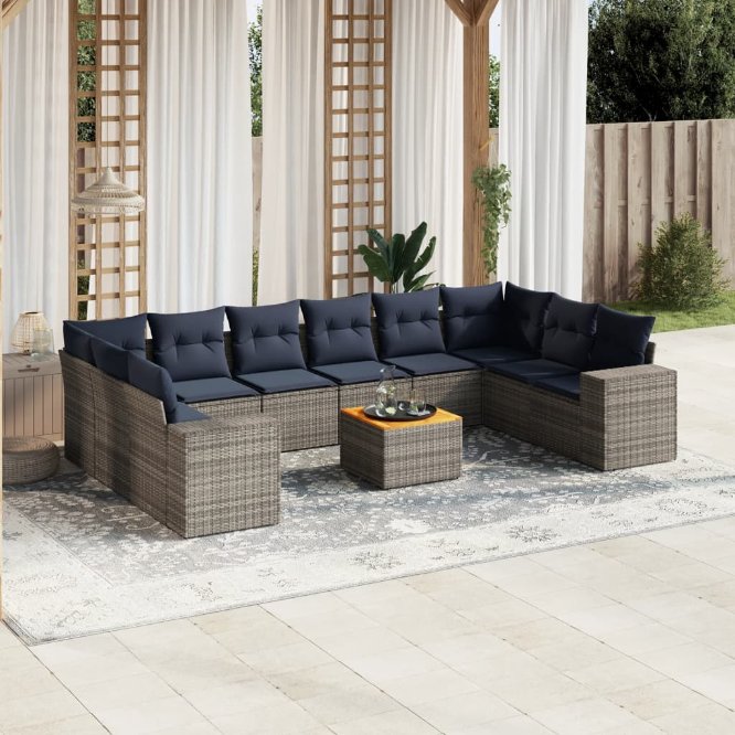 11-teiliges Gartensofa-Set mit Kissen, grau, Polyrattan 11-teiliges Gartensofa-Set mit Kissen, grau, Polyrattan