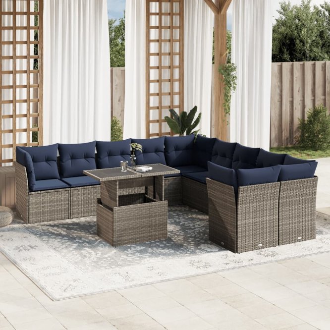 11-teiliges Gartensofa-Set mit Kissen, grau, Polyrattan 11-teiliges Gartensofa-Set mit Kissen, grau, Polyrattan