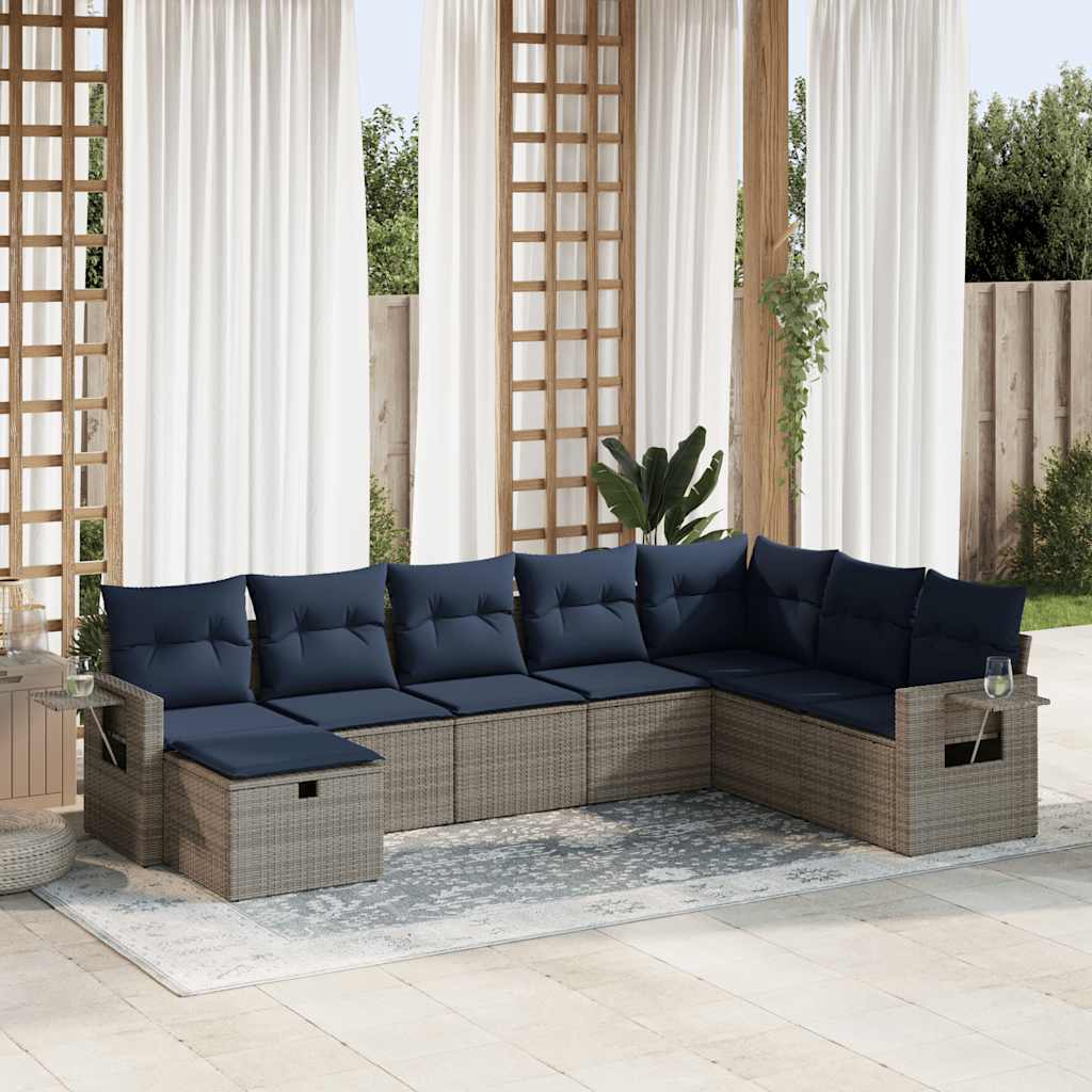8-tlg. Garten-Sofagarnitur mit Kissen Grau Poly Rattan 8-tlg. Garten-Sofagarnitur mit Kissen Grau Poly Rattan