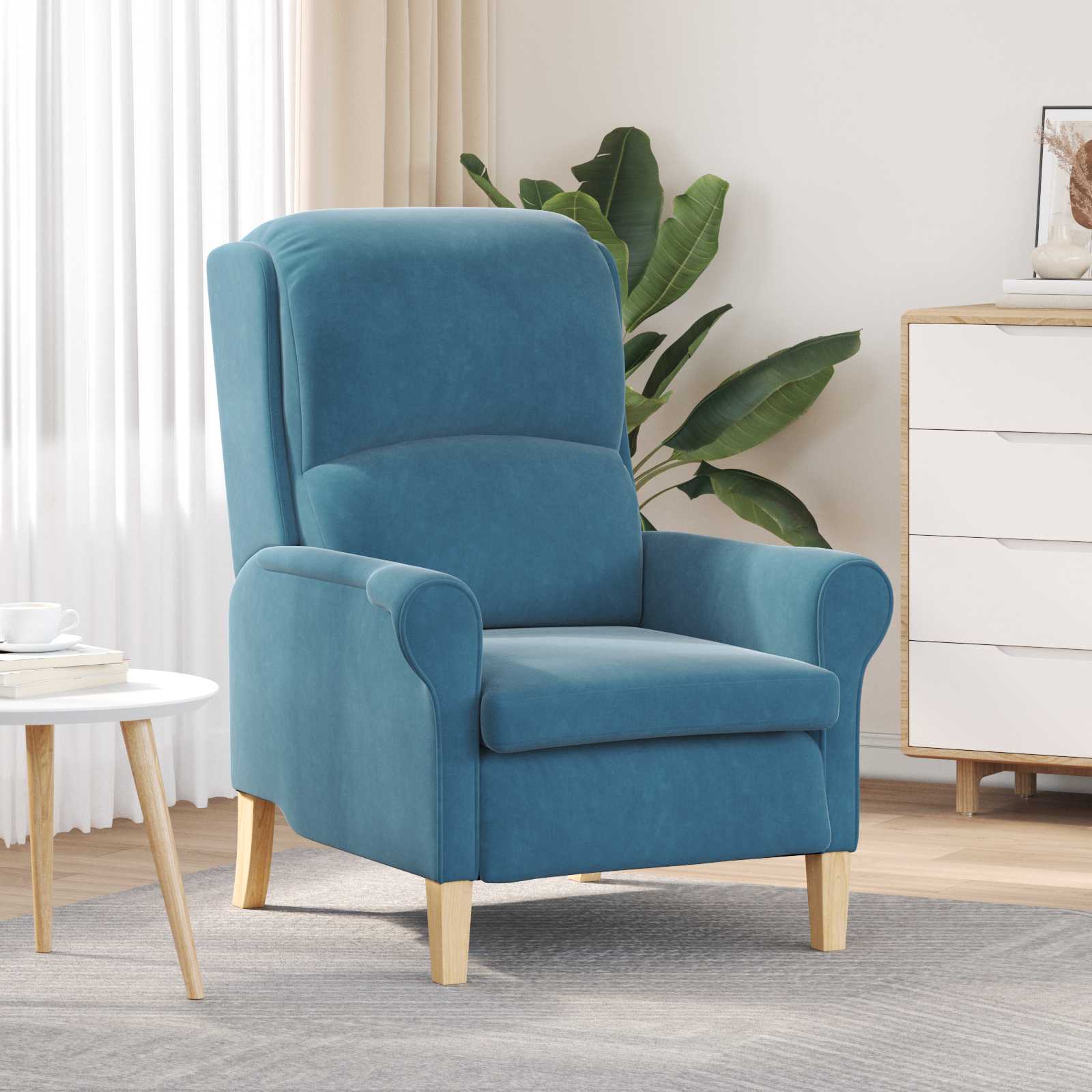 blauer Sessel Blau Stoff, Holz Standard Ergonomisch
