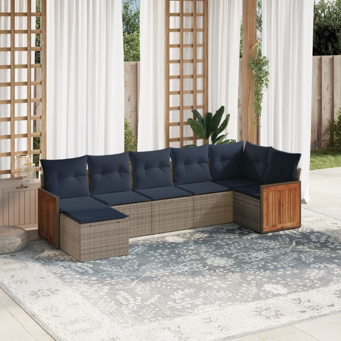 7-teiliges Gartensofa-Set mit Kissen, grau, Polyrattan 7-teiliges Gartensofa-Set mit Kissen, grau, Polyrattan