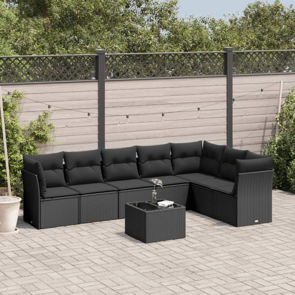 8-tlg. Garten-Sofagarnitur mit Kissen Schwarz Poly Rattan 8-tlg. Garten-Sofagarnitur mit Kissen Schwarz Poly Rattan