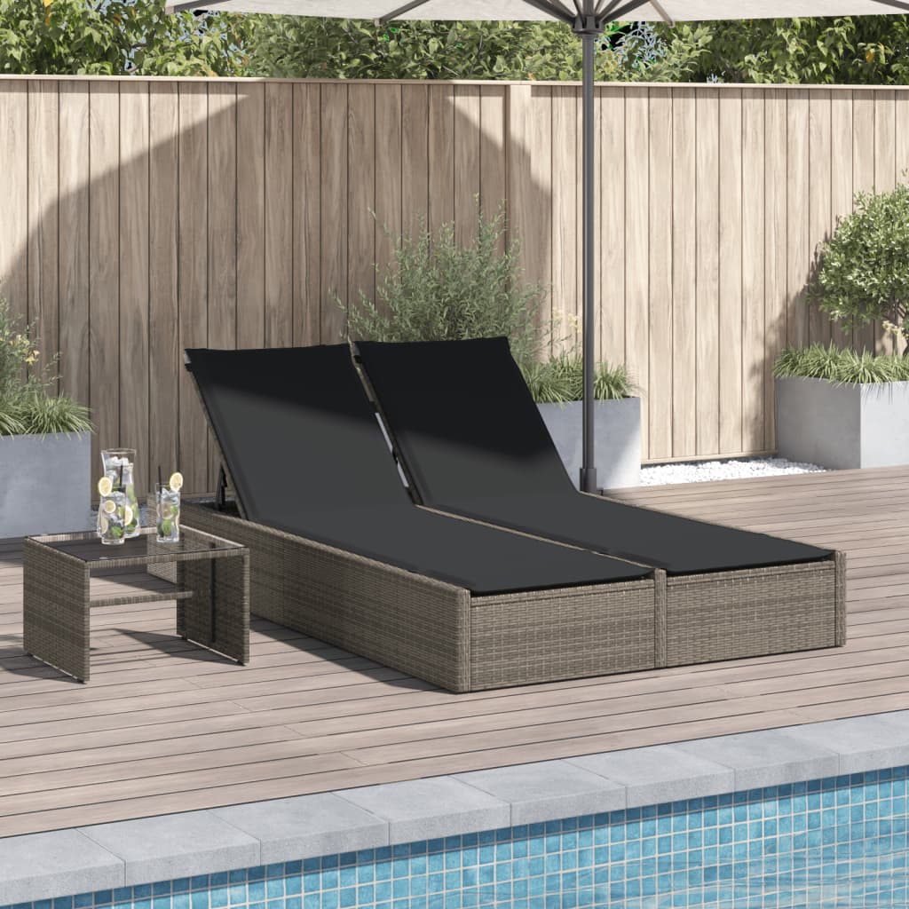 Doppel-Sonnenliege mit Kissen Grau Poly Rattan Doppel-Sonnenliege mit Kissen Grau Poly Rattan