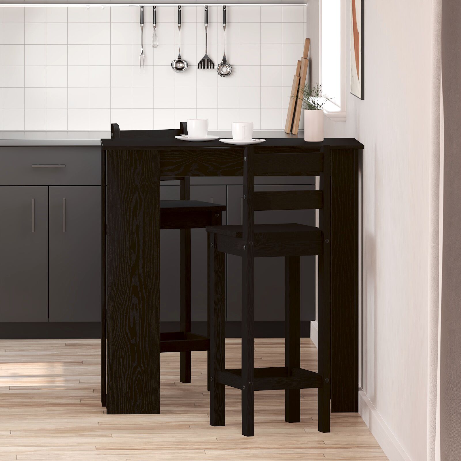 vidaXL Bartisch mit Regal - Schwarz Eiche, 102x50x103,5 cm, Hergestellt aus Holzwerkstoff