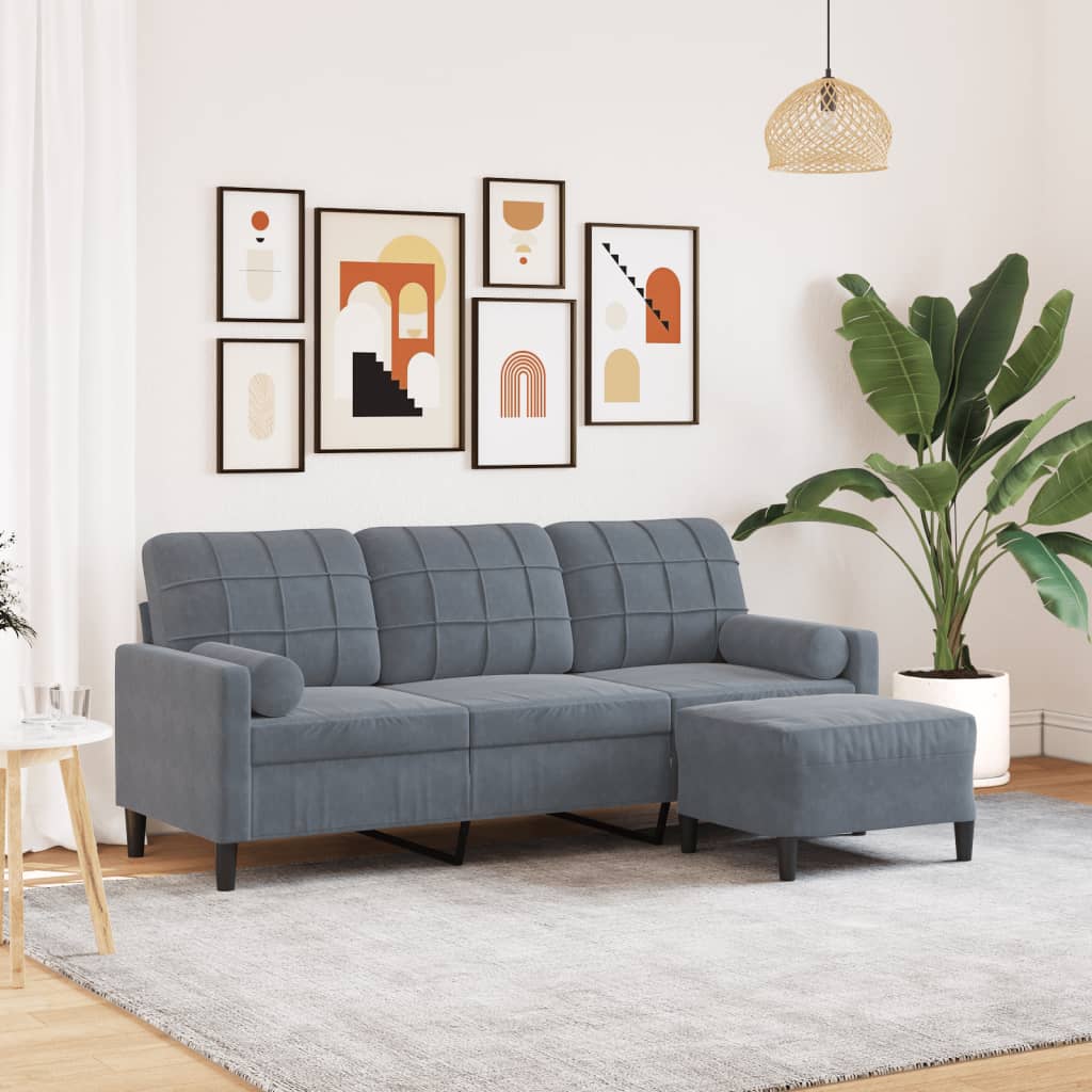 3-Sitzer-Sofa mit Hocker Dunkelgrau 180 cm Samt 3-Sitzer-Sofa mit Hocker Dunkelgrau 180 cm Samt
