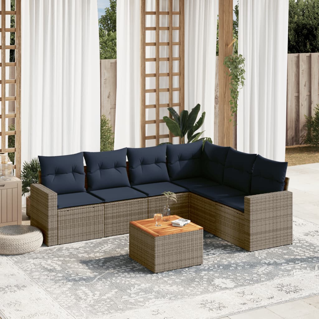 7-tlg. Garten-Sofagarnitur mit Kissen Grau Poly Rattan 7-tlg. Garten-Sofagarnitur mit Kissen Grau Poly Rattan