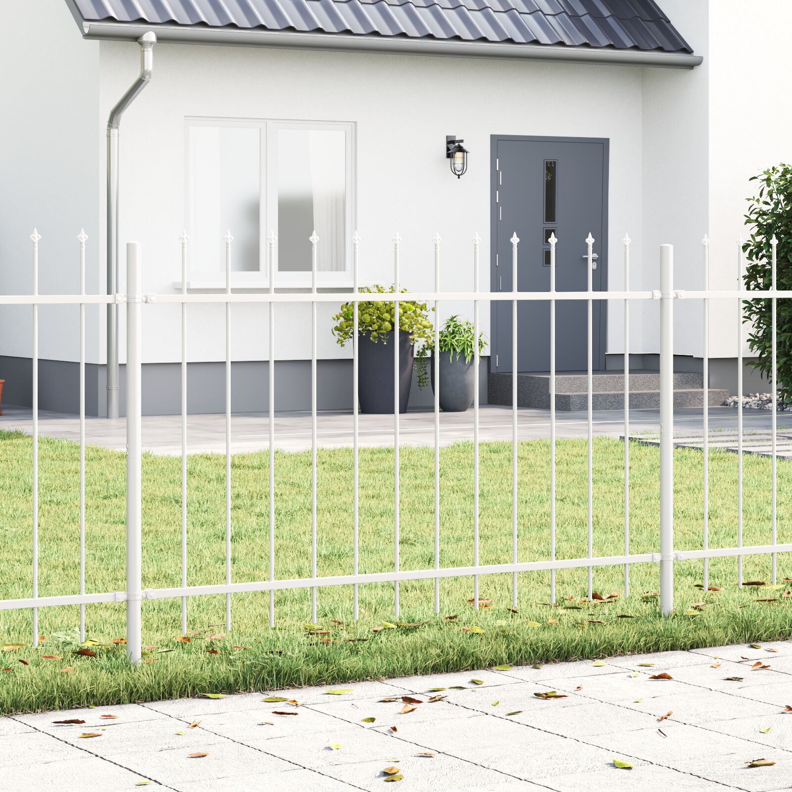 vidaXL Gartenzaun mit Speer-Spitze Weiß 3,4x1 m Stahl