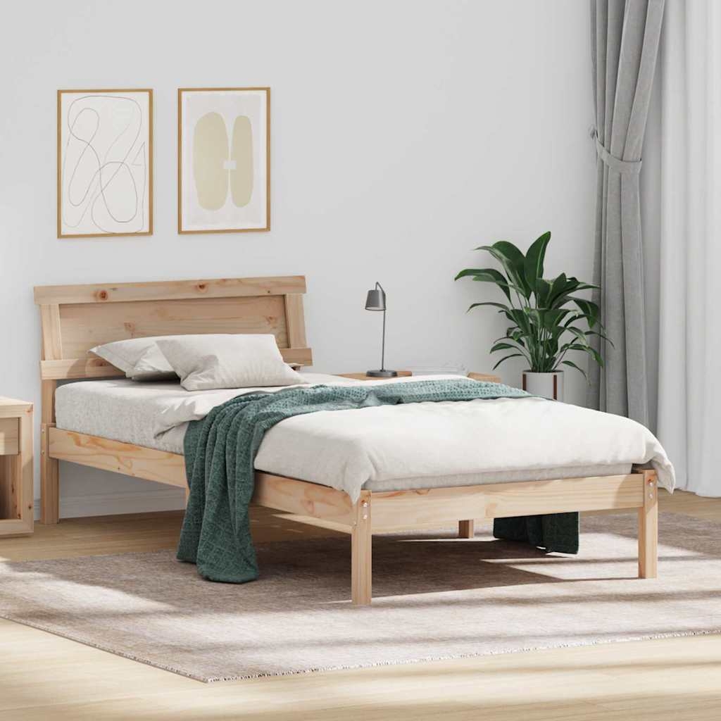 Bettgestell mit Kopfteil und LED - 90 x 200 cm aus massivem Kiefernholz