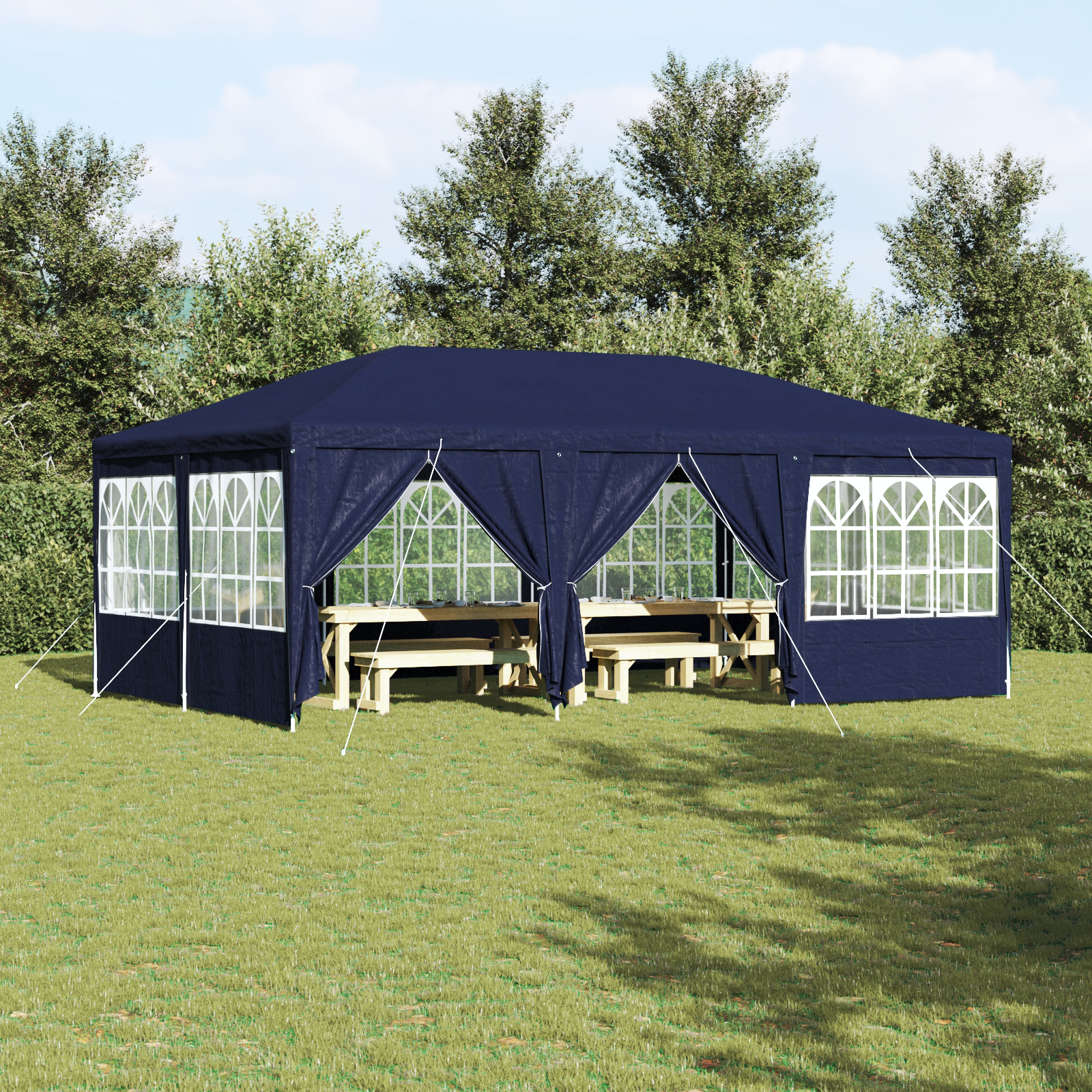 Partyzelt mit 10 Seitenwänden Blau 6x4 m PE