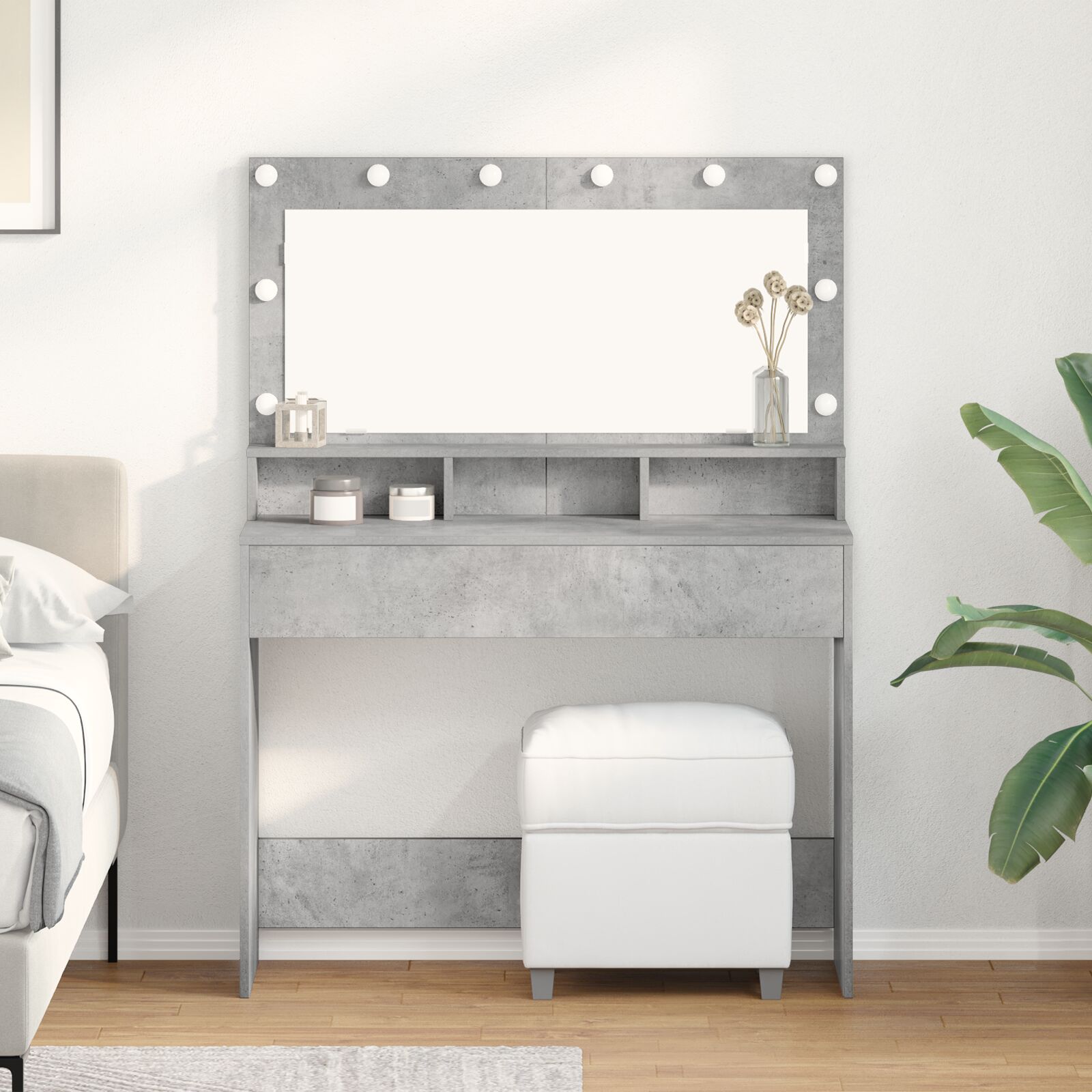 vidaXL Schminktisch mit LED-Lichtern in Betongrau 100x41x135 cm