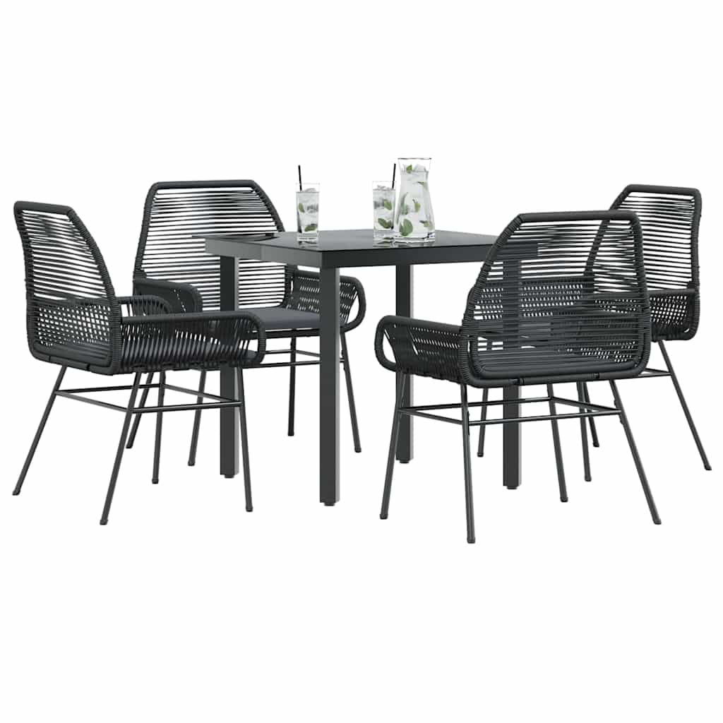 vidaXL 5-tlg. Garten-Essgruppe mit Kissen Schwarz Poly Rattan Glas vidaXL 5-tlg. Garten-Essgruppe mit Kissen Schwarz Poly Rattan Glas