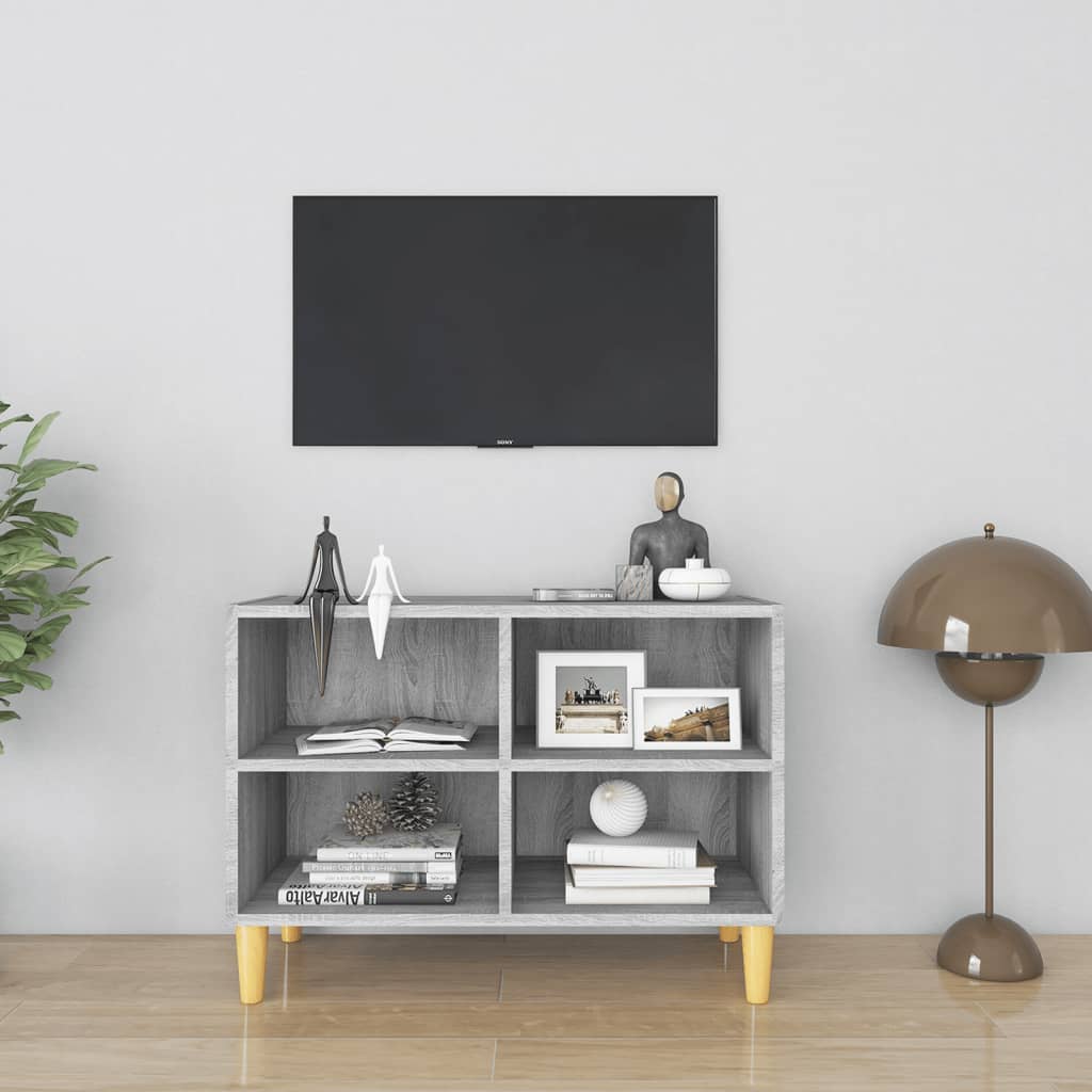 TV-Schrank mit Massivholz-Beinen Grau Sonoma 69,5x30x50 cm
