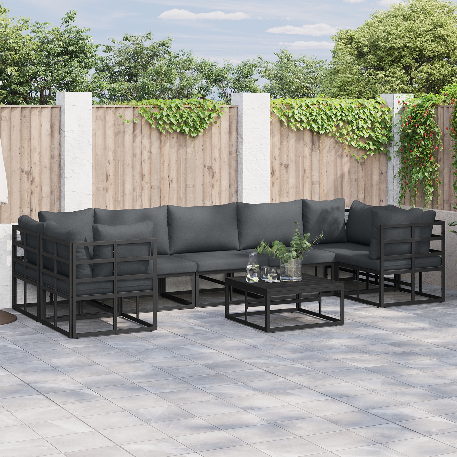 Garten-Sofa-Set 8 pcs Schwarz Aluminium Garten-Sofa-Set 8 pcs Schwarz Aluminium