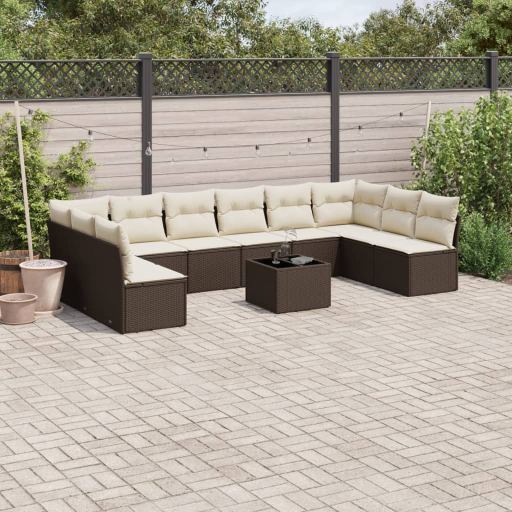 11-tlg. Garten-Sofagarnitur mit Kissen Braun Poly Rattan 11-tlg. Garten-Sofagarnitur mit Kissen Braun Poly Rattan