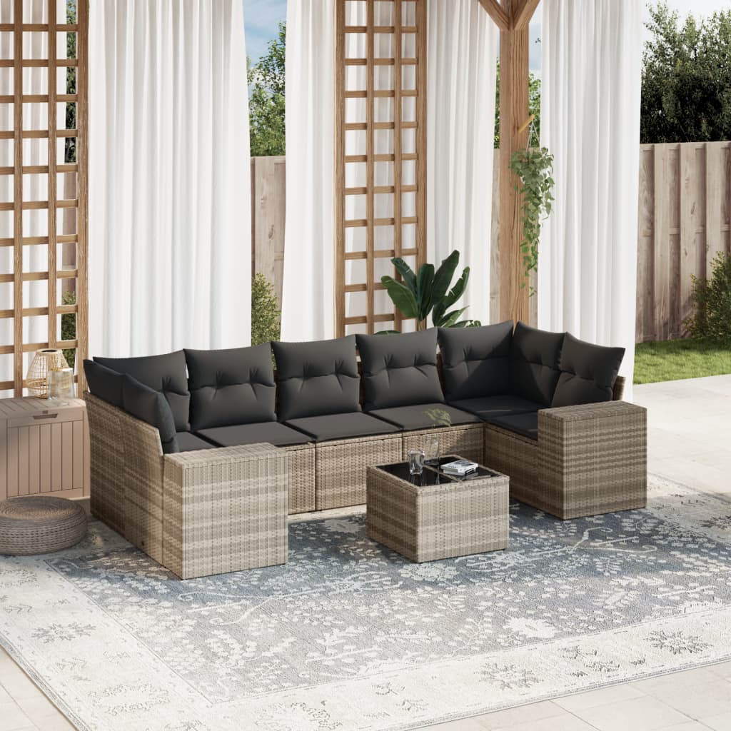 8-tlg. Garten-Sofagarnitur mit Kissen Hellgrau Poly Rattan 8-tlg. Garten-Sofagarnitur mit Kissen Hellgrau Poly Rattan