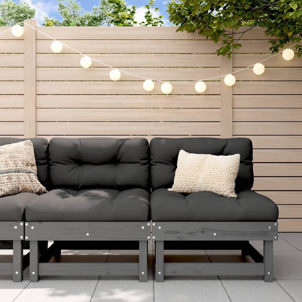 Mittelsofas mit Kissen 2 Stk. Grau Massivholz Kiefer Mittelsofas mit Kissen 2 Stk. Grau Massivholz Kiefer