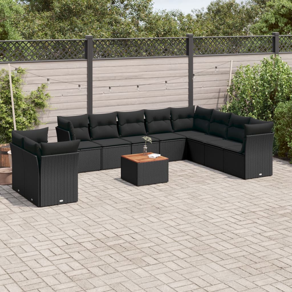 11-tlg. Garten-Sofagarnitur mit Kissen Schwarz Poly Rattan 11-tlg. Garten-Sofagarnitur mit Kissen Schwarz Poly Rattan