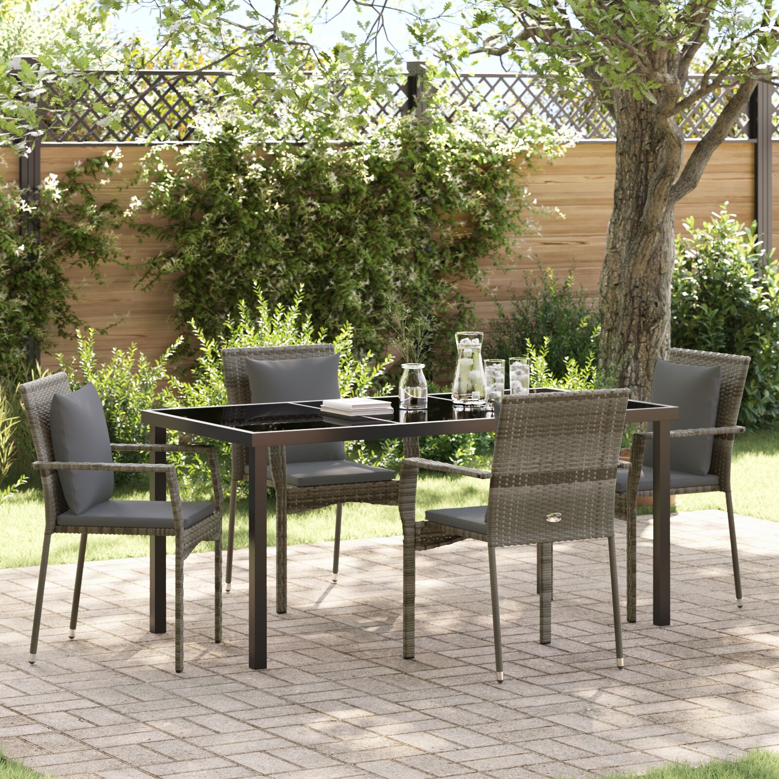 5-teiliges Garten-Essset mit Kissen Grau Poly Rattan 5-teiliges Garten-Essset mit Kissen Grau Poly Rattan
