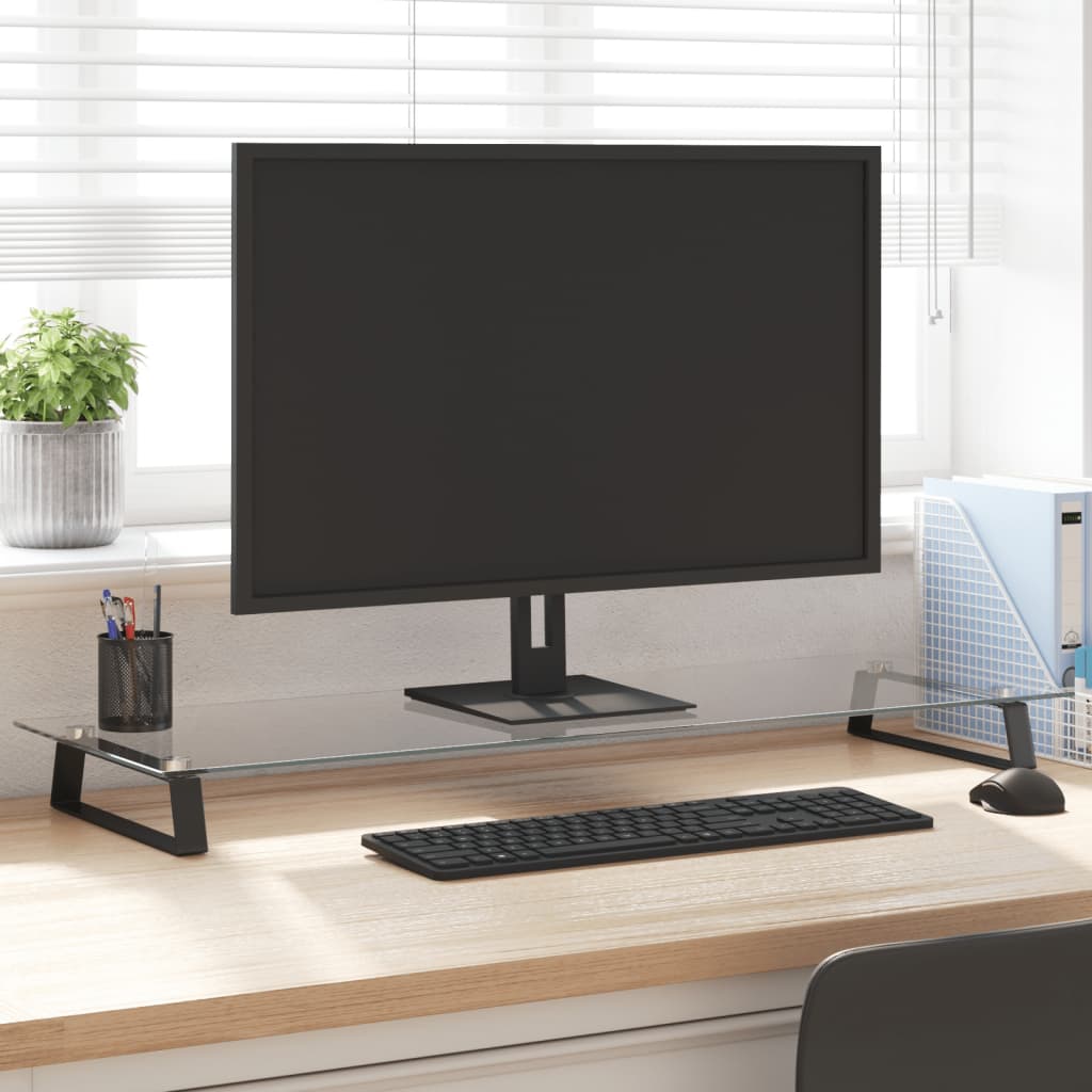 Monitorständer Schwarz 100x35x8 cm Hartglas und Metall Monitorständer Schwarz 100x35x8 cm Hartglas und Metall