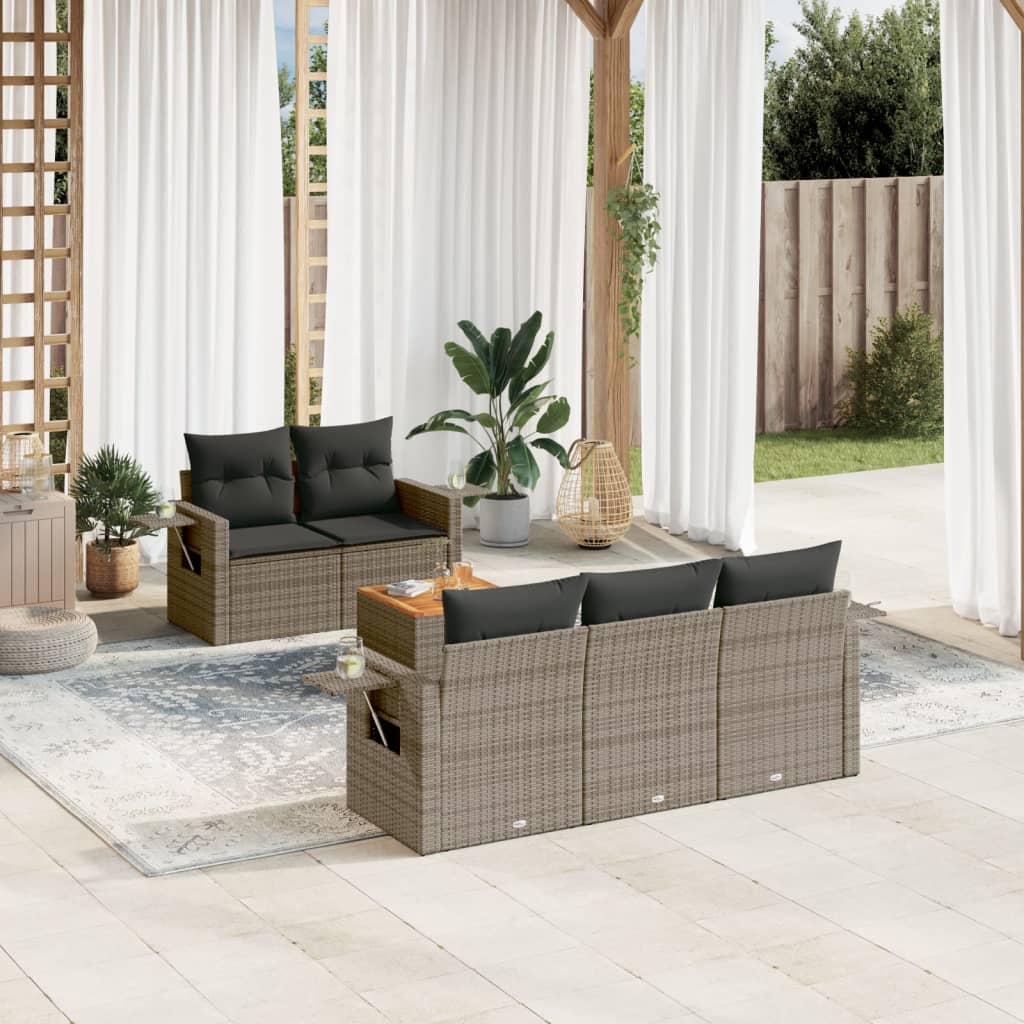 6-tlg. Garten-Sofagarnitur mit Kissen Grau Poly Rattan 6-tlg. Garten-Sofagarnitur mit Kissen Grau Poly Rattan