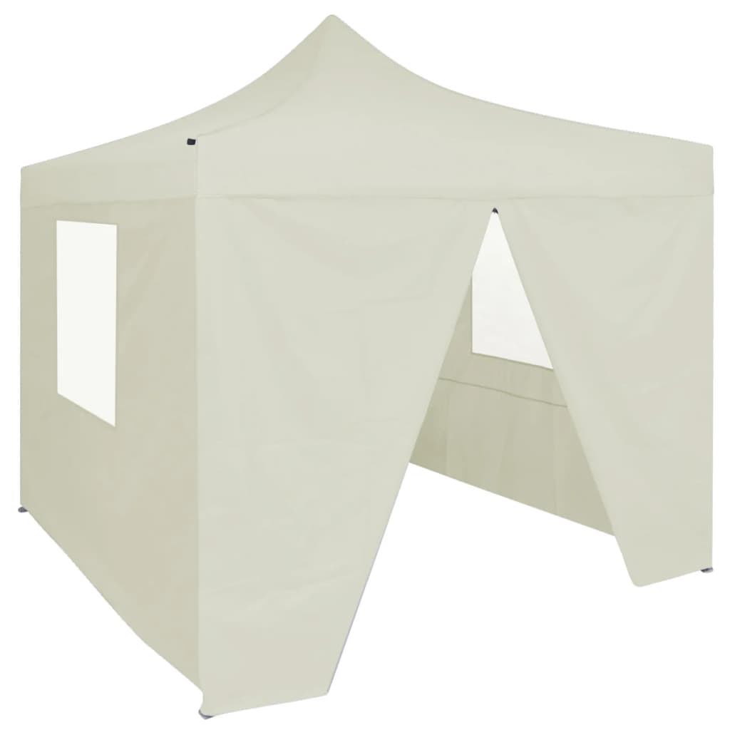 Profi-Partyzelt Faltbar mit 4 Seitenwänden 2×2m Stahl Creme
