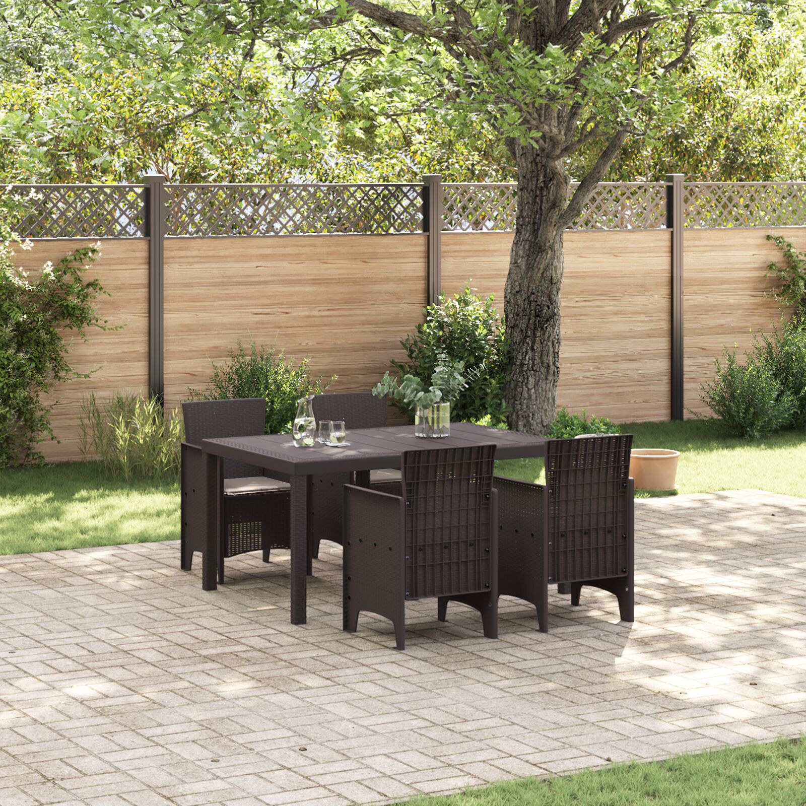 5-teilige Garten Essgruppe mit Kissen Braun Poly-Rattan