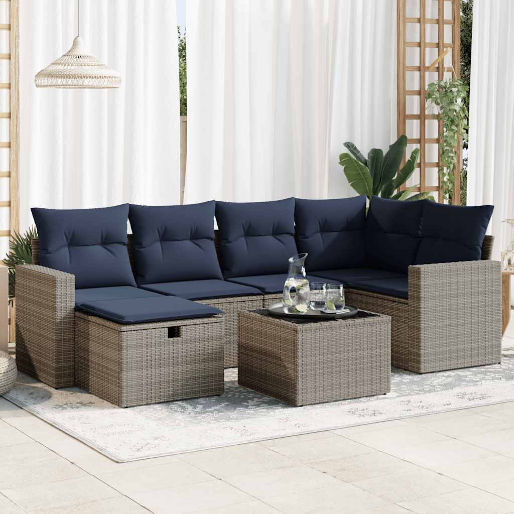 7-tlg. Garten-Sofagarnitur mit Kissen Grau Poly Rattan 7-tlg. Garten-Sofagarnitur mit Kissen Grau Poly Rattan