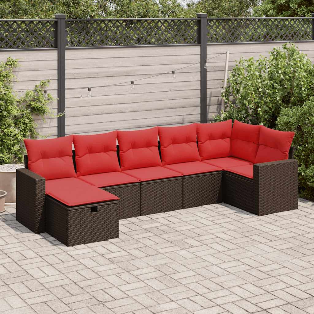 7-tlg. Garten-Sofagarnitur mit Kissen Braun Poly Rattan 7-tlg. Garten-Sofagarnitur mit Kissen Braun Poly Rattan