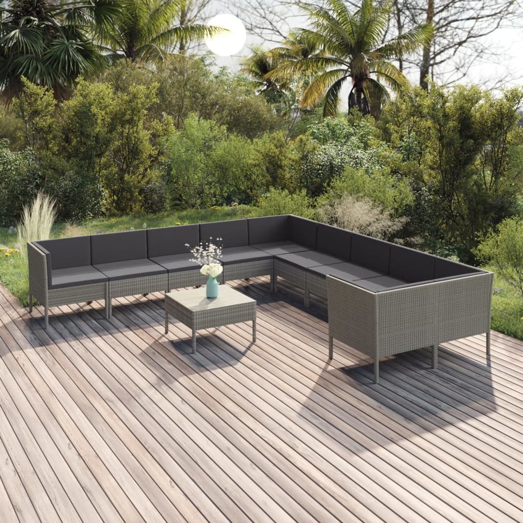 11-tlg. Garten-Lounge-Set mit Auflagen Poly Rattan Grau 11-tlg. Garten-Lounge-Set mit Auflagen Poly Rattan Grau