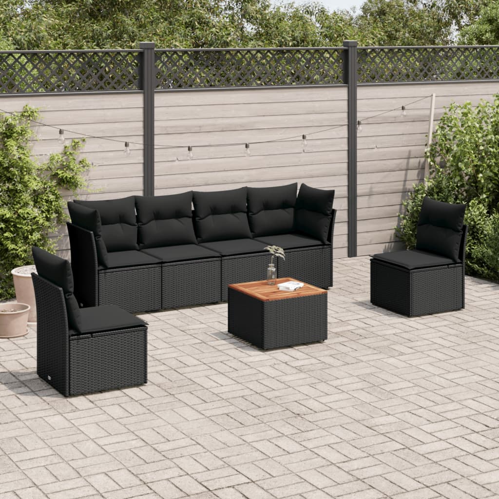 7-tlg. Garten-Sofagarnitur mit Kissen Schwarz Poly Rattan 7-tlg. Garten-Sofagarnitur mit Kissen Schwarz Poly Rattan